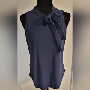 Ava James navy blouse with tie, size medium